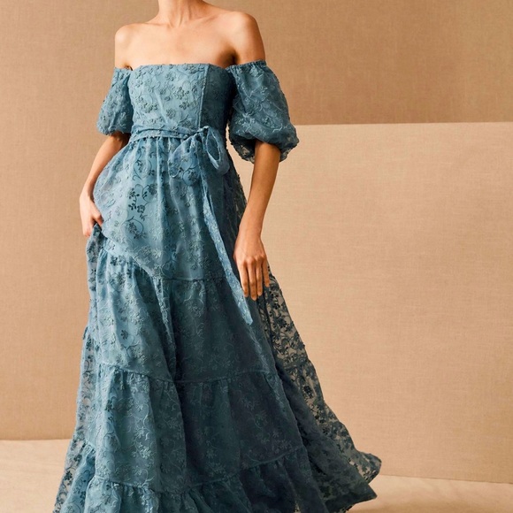 Anthropologie Dresses & Skirts - Anthropologie New NWT 4 Beatrice Organza Maxi Dress Embroidery Off Shoulder Blue